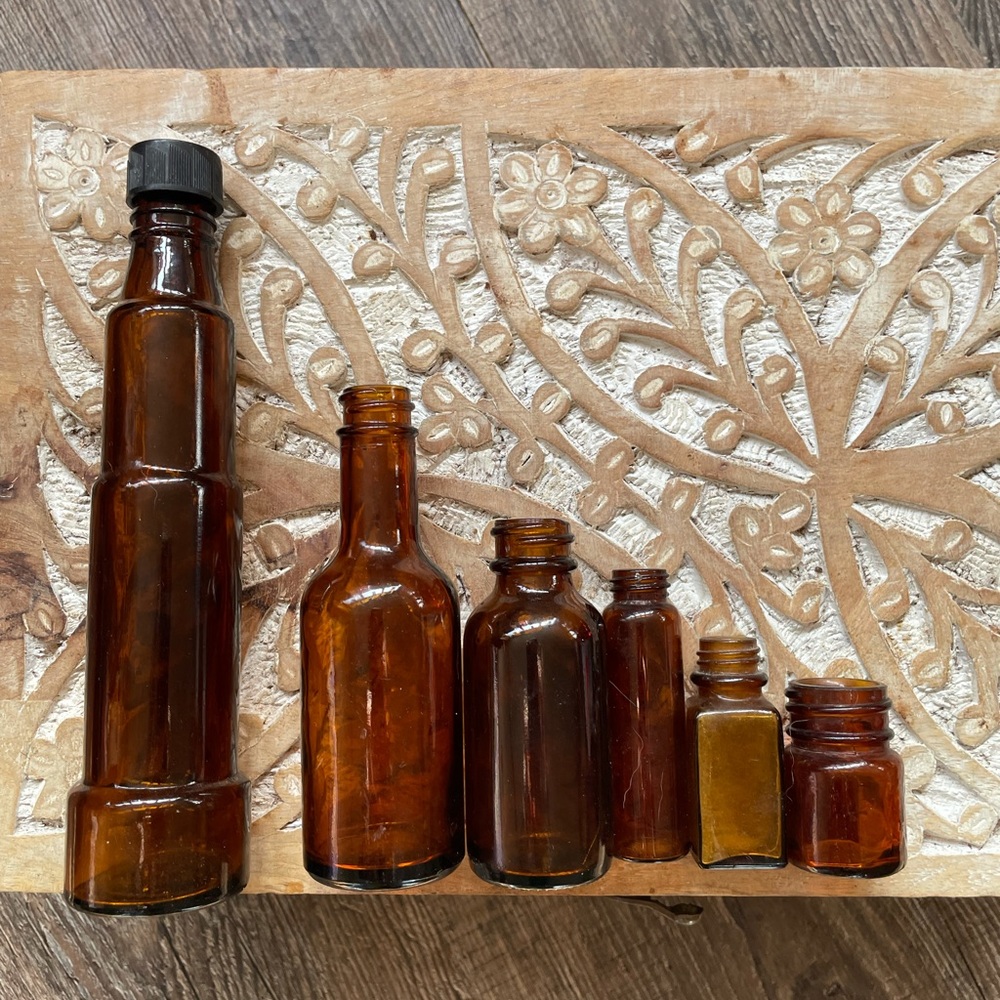 Vintage 6 Amber Jar Medicine Bottles
